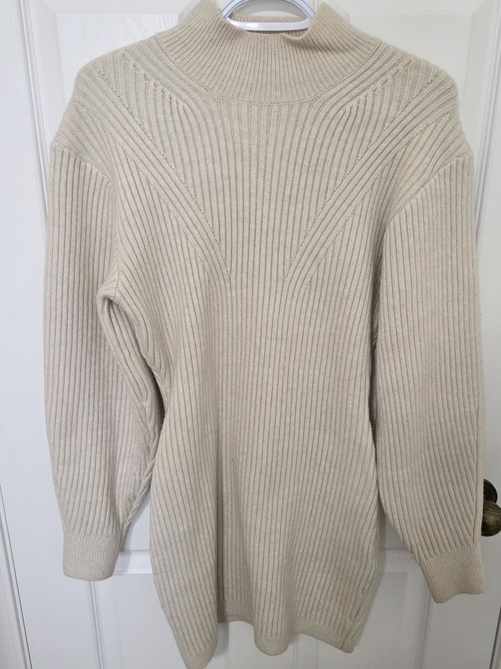 H&M Cream Ribbed Mock Turtleneck Sweater Dress